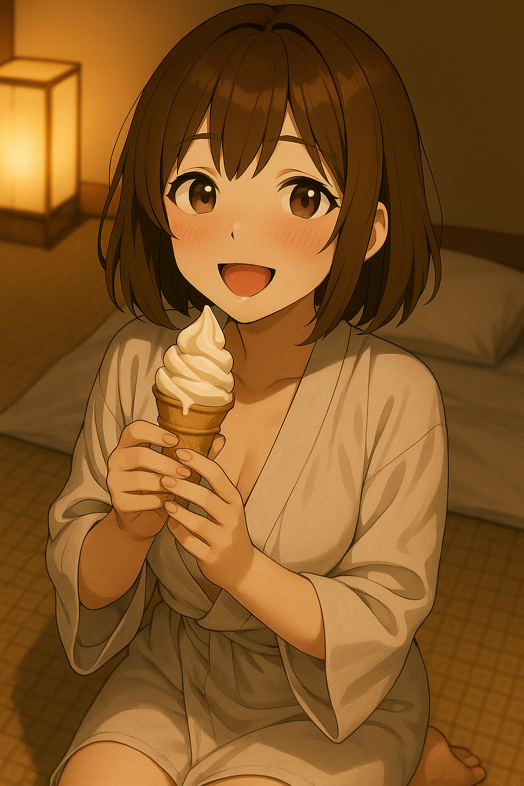2枚目：ソフトクリームを見つめる彼女