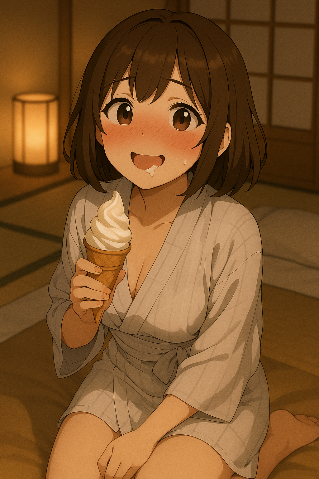 6枚目：クリームが口元につく
